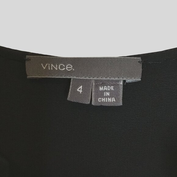 VINCE Stretch Silk Long Sleeve Polo Blouse Black Size 4 Minimalist Luxury Top - Picture 5 of 10